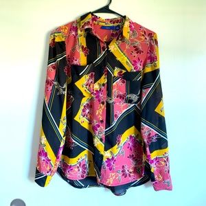 APT 9 Patterned Button-Down Blouse